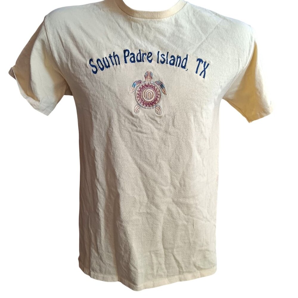 Small T-Shirt South Padre Island TX Yellow Embroidered Turtle All Cotton